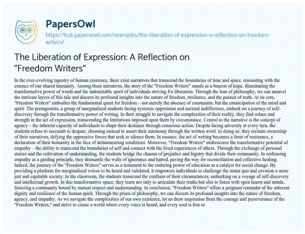 Essay on The Liberation of Expression: A Reflection on “Freedom Writers”