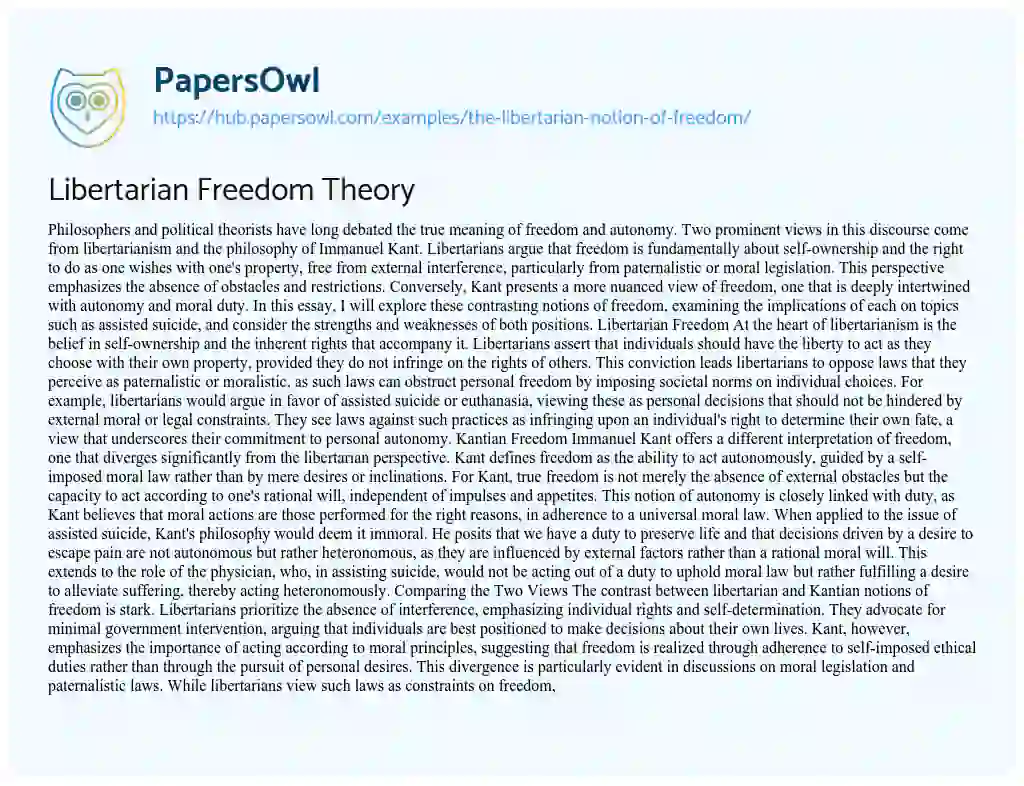 Essay on Libertarian Freedom Theory
