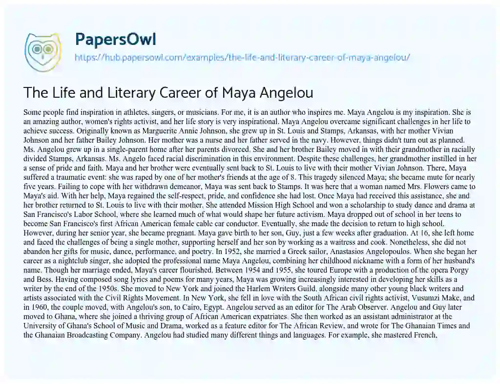 Essay on The Life and Literary Career of Maya Angelou