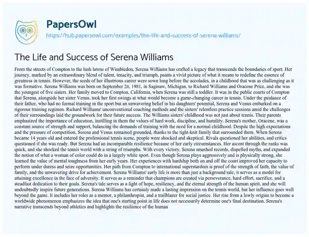 Essay on The Life and Success of Serena Williams