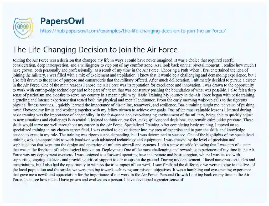 Essay on The Life-Changing Decision to Join the Air Force