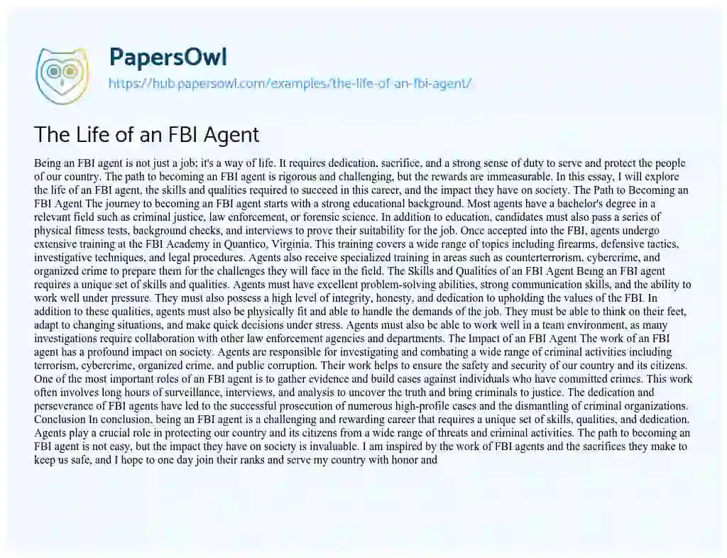 Essay on The Life of an FBI Agent