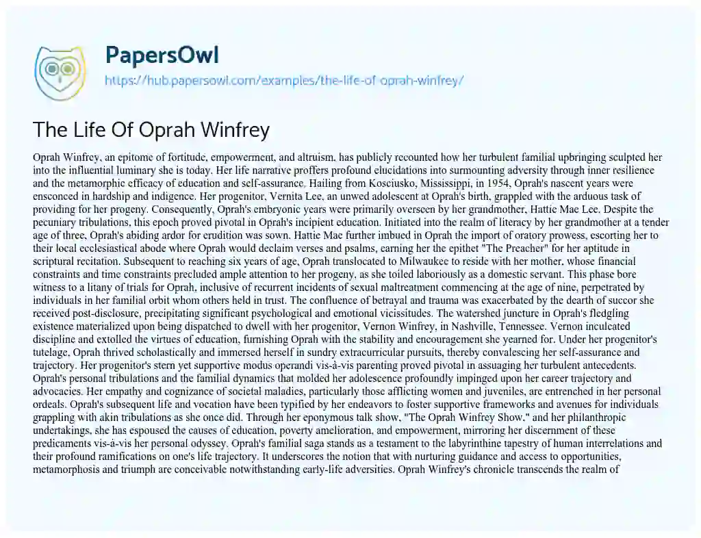 Essay on The Life Of Oprah Winfrey