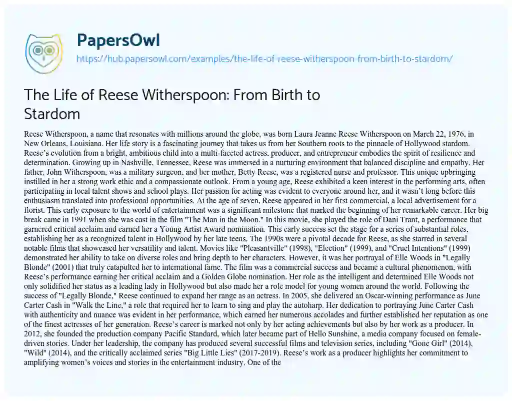 Essay on The Life of Reese Witherspoon: From Birth to Stardom