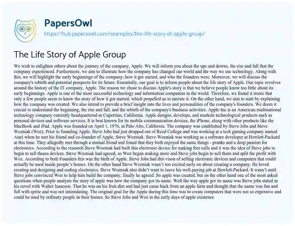 Essay on The Life Story of Apple Group