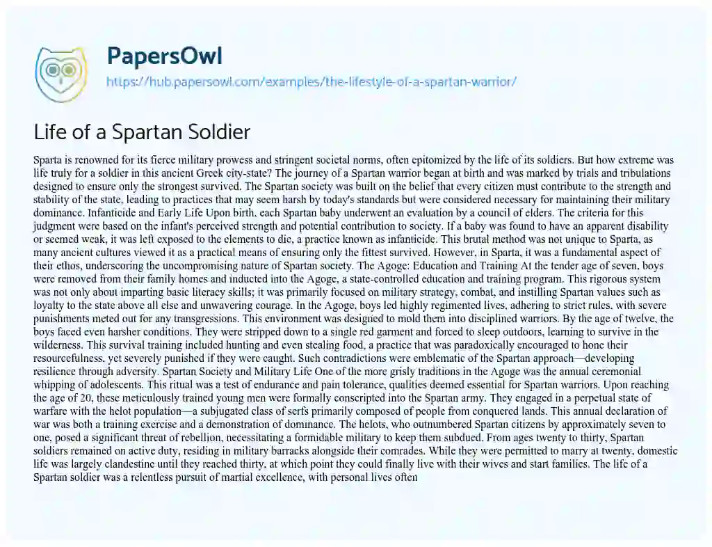 Essay on Life of a Spartan Soldier