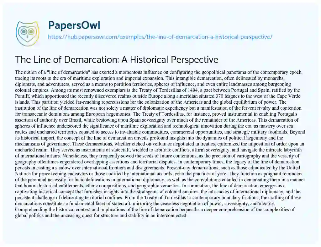 Essay on The Line of Demarcation: A Historical Perspective