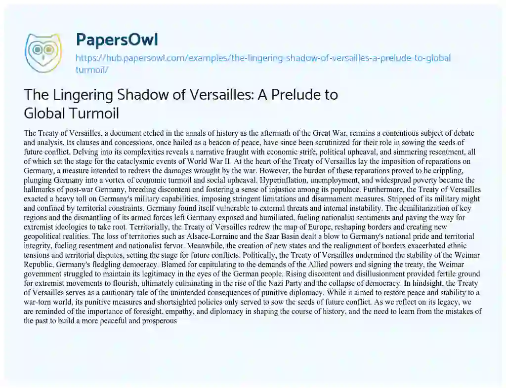 Essay on The Lingering Shadow of Versailles: A Prelude to Global Turmoil
