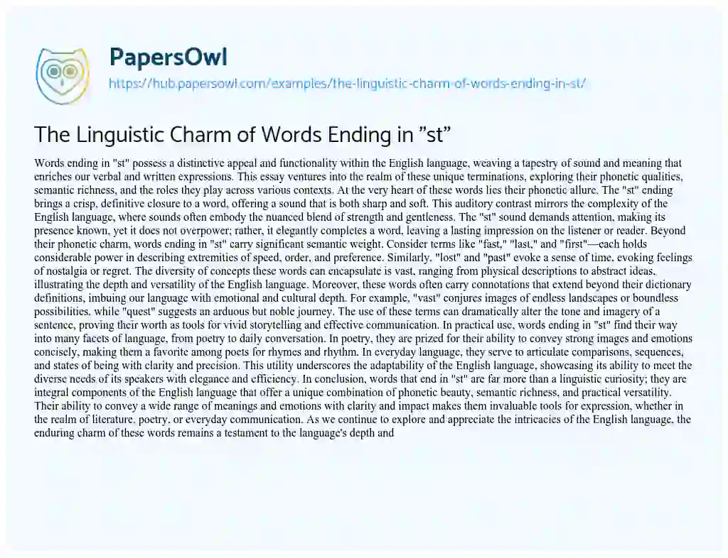 Essay on The Linguistic Charm of Words Ending in “st”