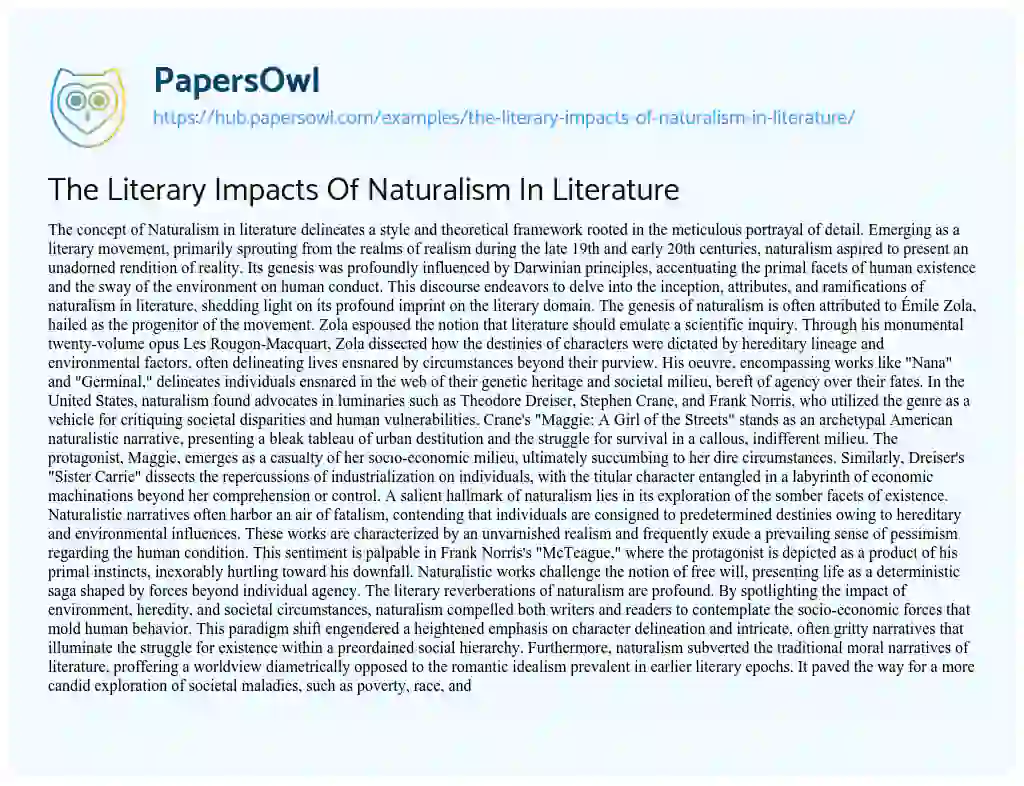 Essay on The Literary Impacts Of Naturalism In Literature