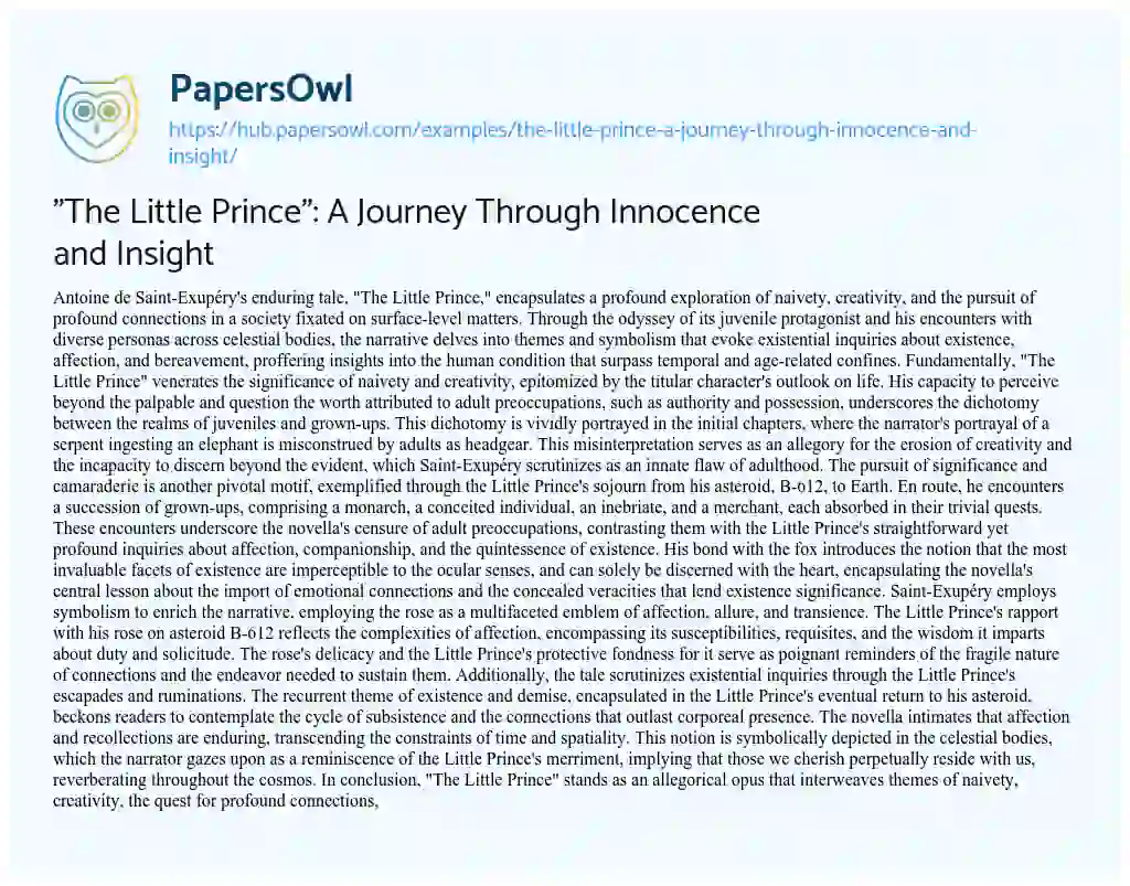 Essay on “The Little Prince”: A Journey Through Innocence and Insight