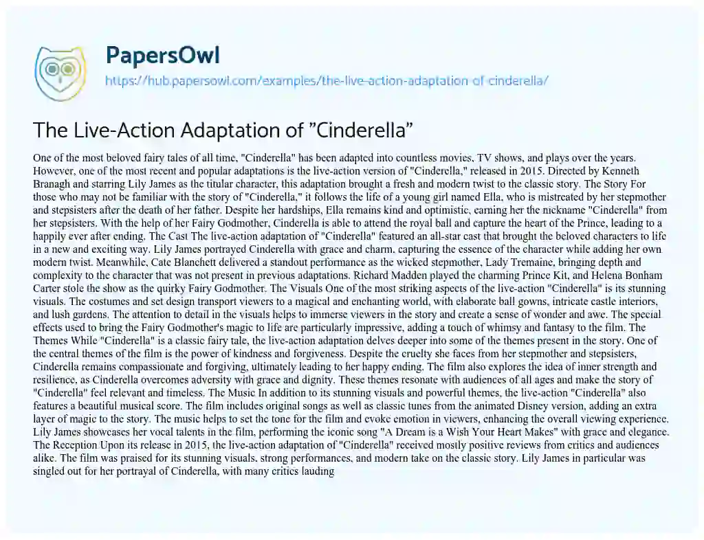 Essay on The Live-Action Adaptation of “Cinderella”