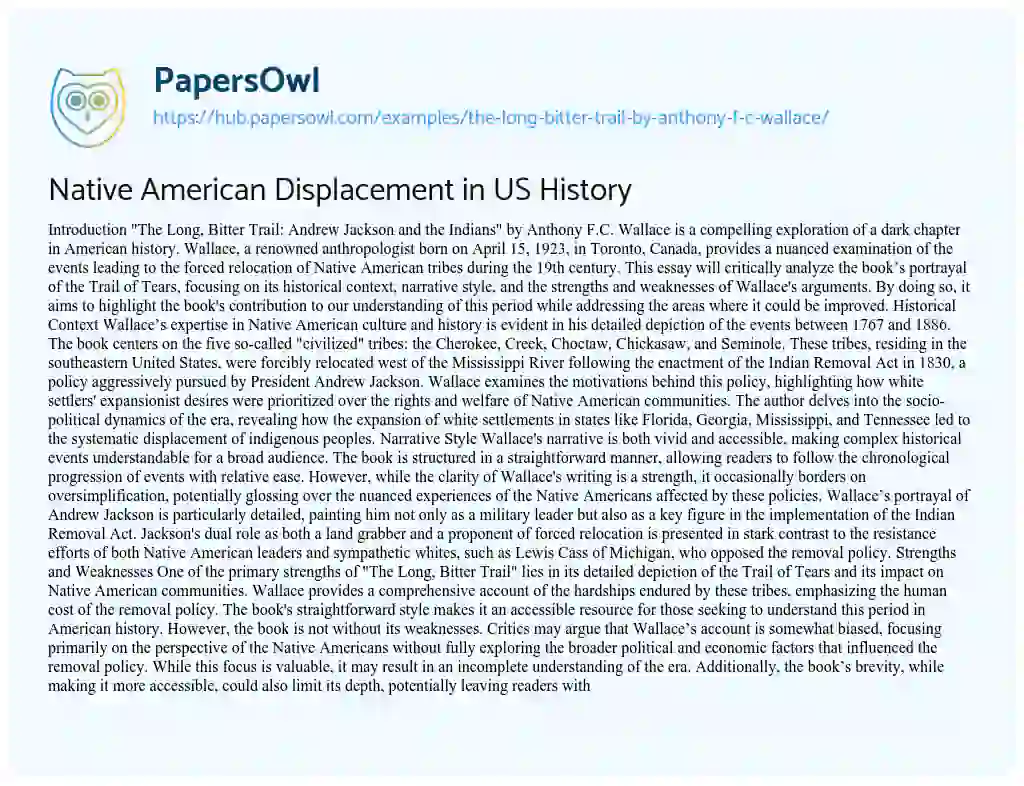 Essay on Native American Displacement in US History