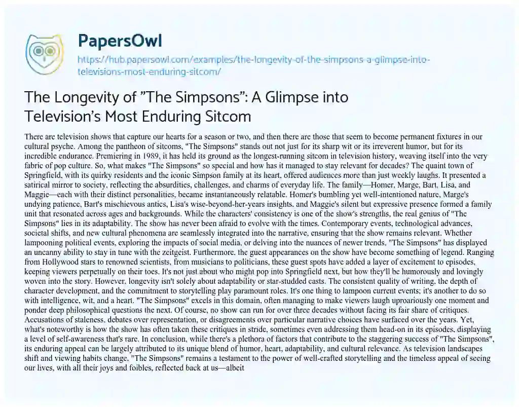 Essay on The Longevity of “The Simpsons”: A Glimpse into Television’s Most Enduring Sitcom
