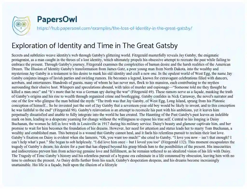 Essay on Exploration of Identity and Time in The Great Gatsby