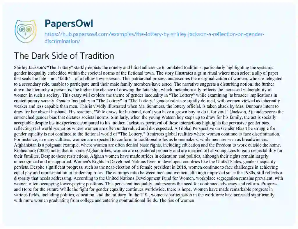 Essay on The Dark Side of Tradition