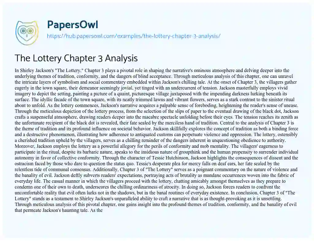 Essay on The Lottery Chapter 3 Analysis