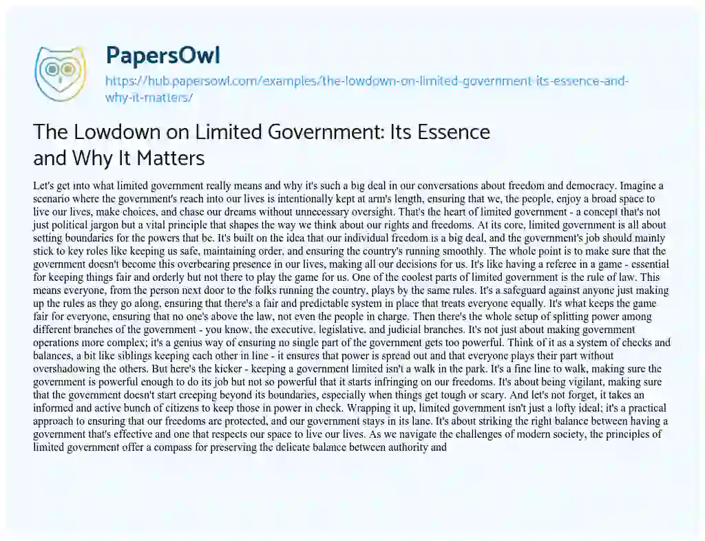 Essay on The Lowdown on Limited Government: Its Essence and Why It Matters