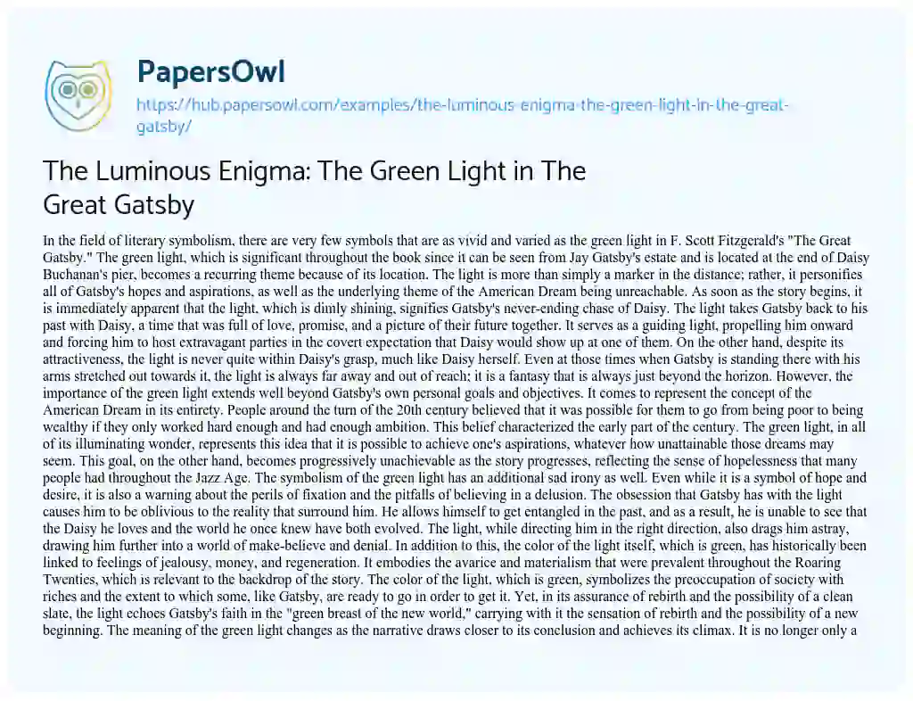 Essay on The Luminous Enigma: The Green Light in The Great Gatsby