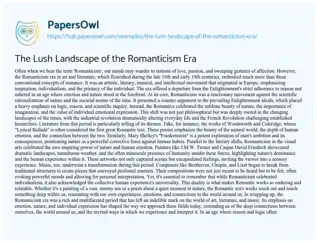 Essay on The Lush Landscape of the Romanticism Era