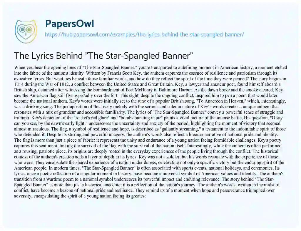 Essay on The Lyrics Behind “The Star-Spangled Banner”