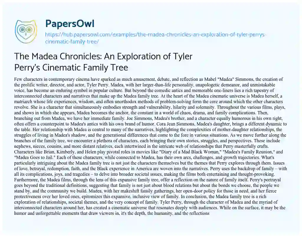 Essay on The Madea Chronicles: An Exploration of Tyler Perry’s Cinematic Family Tree