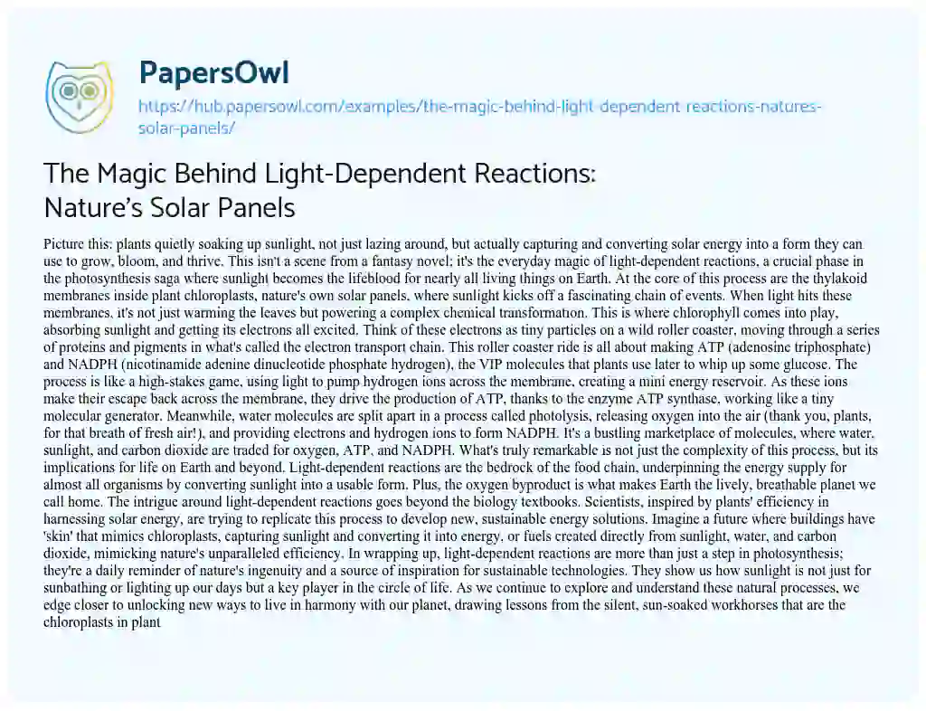 Essay on The Magic Behind Light-Dependent Reactions: Nature’s Solar Panels
