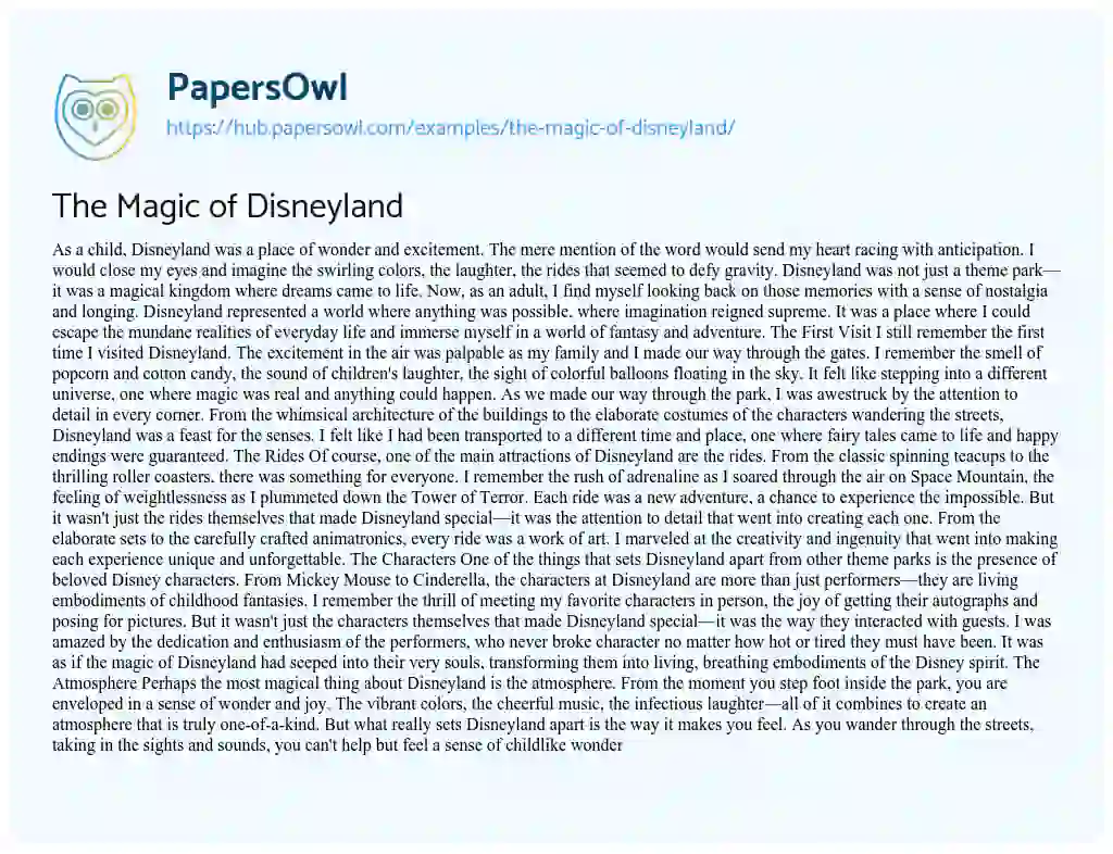 Essay on The Magic of Disneyland