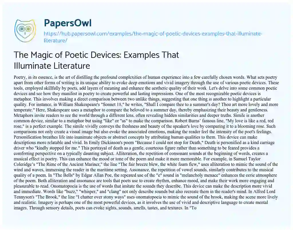 Essay on The Magic of Poetic Devices: Examples That Illuminate Literature