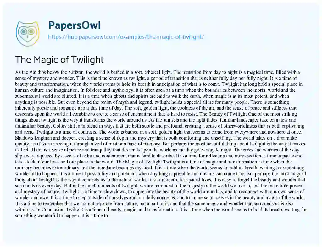 Essay on The Magic of Twilight