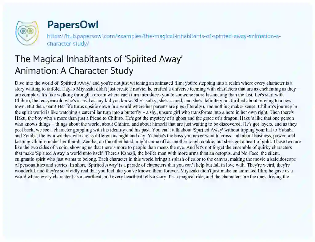Essay on The Magical Inhabitants of ‘Spirited Away’ Animation: A Character Study