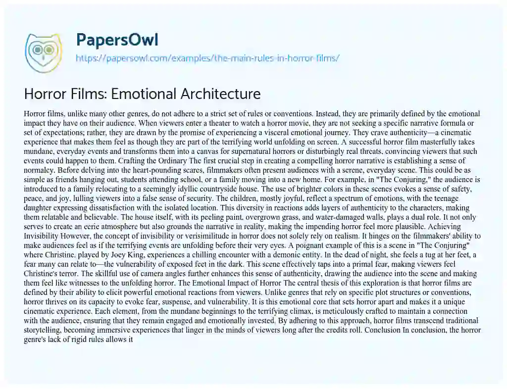 Essay on Horror Films: Emotional Architecture