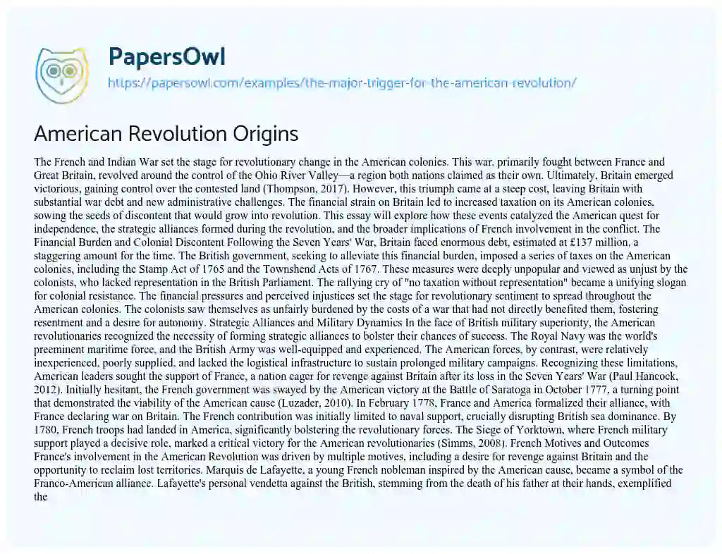Essay on American Revolution Origins