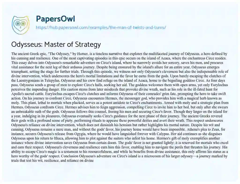 Essay on Odysseus: Master of Strategy