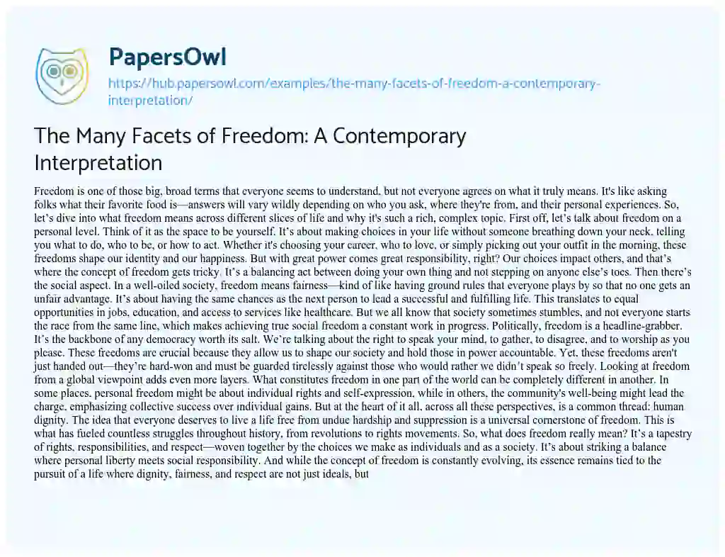 Essay on The Many Facets of Freedom: A Contemporary Interpretation