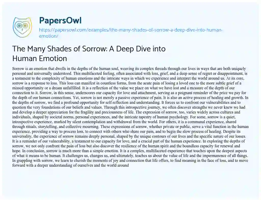 Essay on The Many Shades of Sorrow: A Deep Dive into Human Emotion
