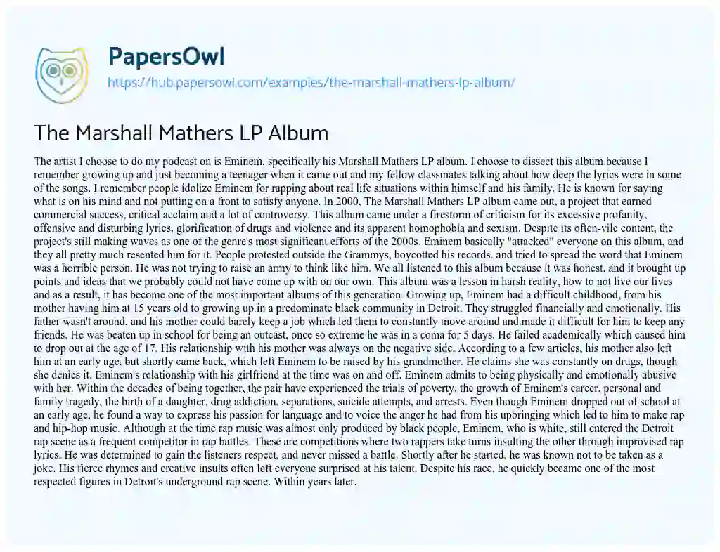 Essay on The Marshall Mathers LP Album