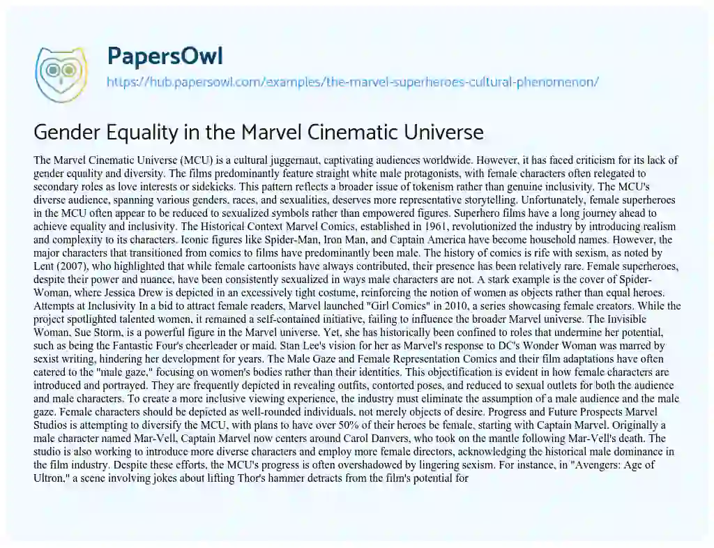 Essay on Gender Equality in the Marvel Cinematic Universe
