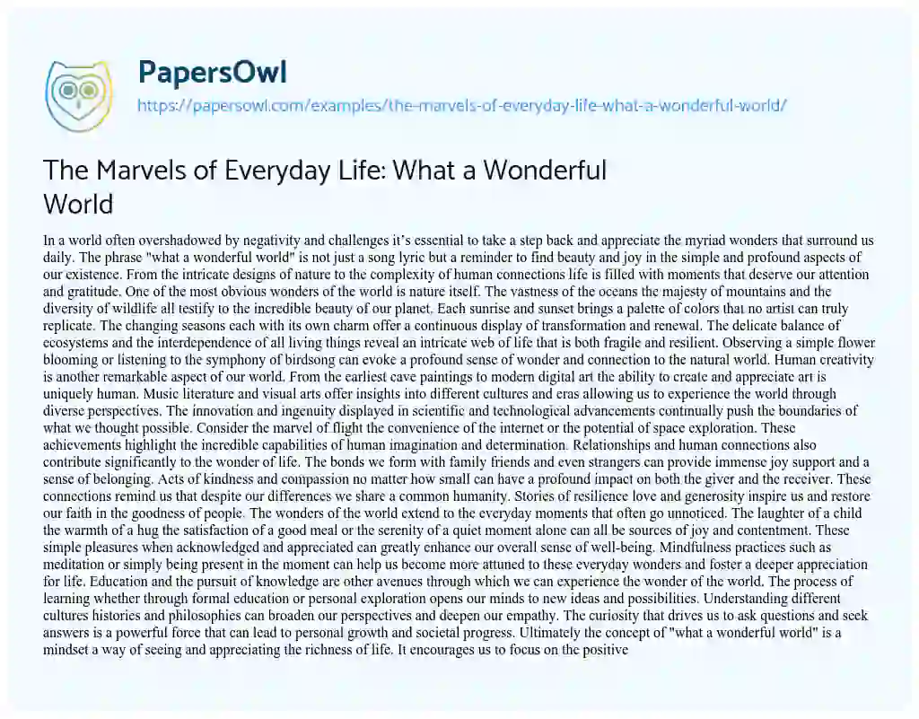 Essay on The Marvels of Everyday Life: What a Wonderful World