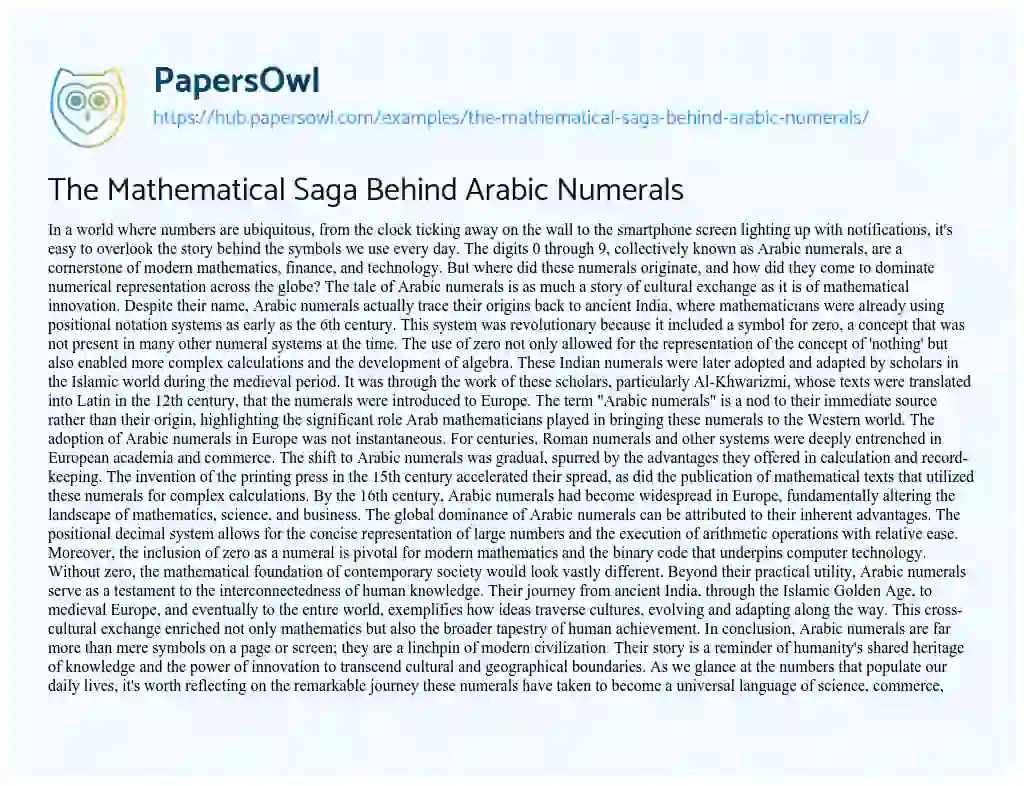 Essay on The Mathematical Saga Behind Arabic Numerals