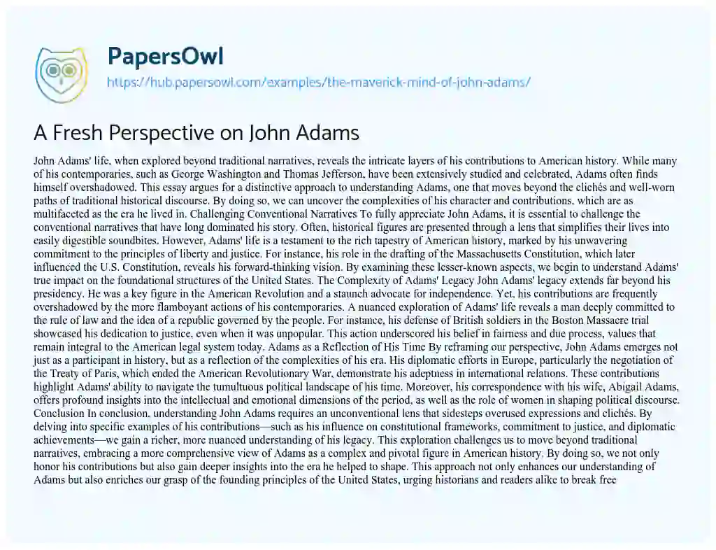 Essay on A Fresh Perspective on John Adams
