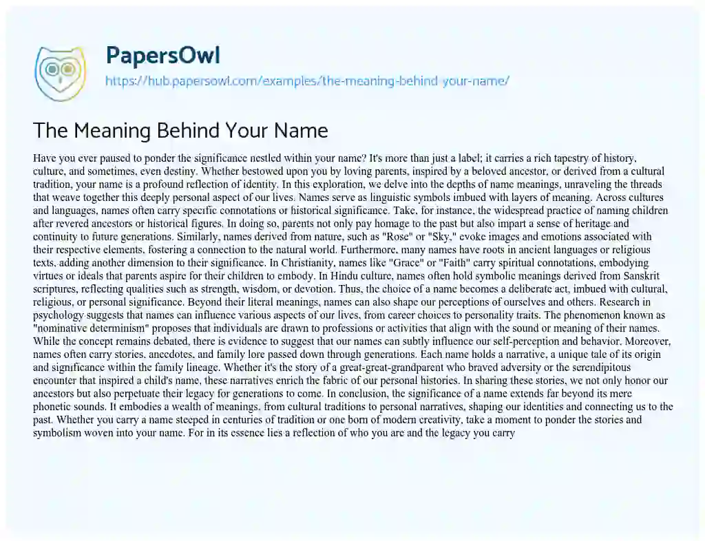 Essay on The Meaning Behind Your Name