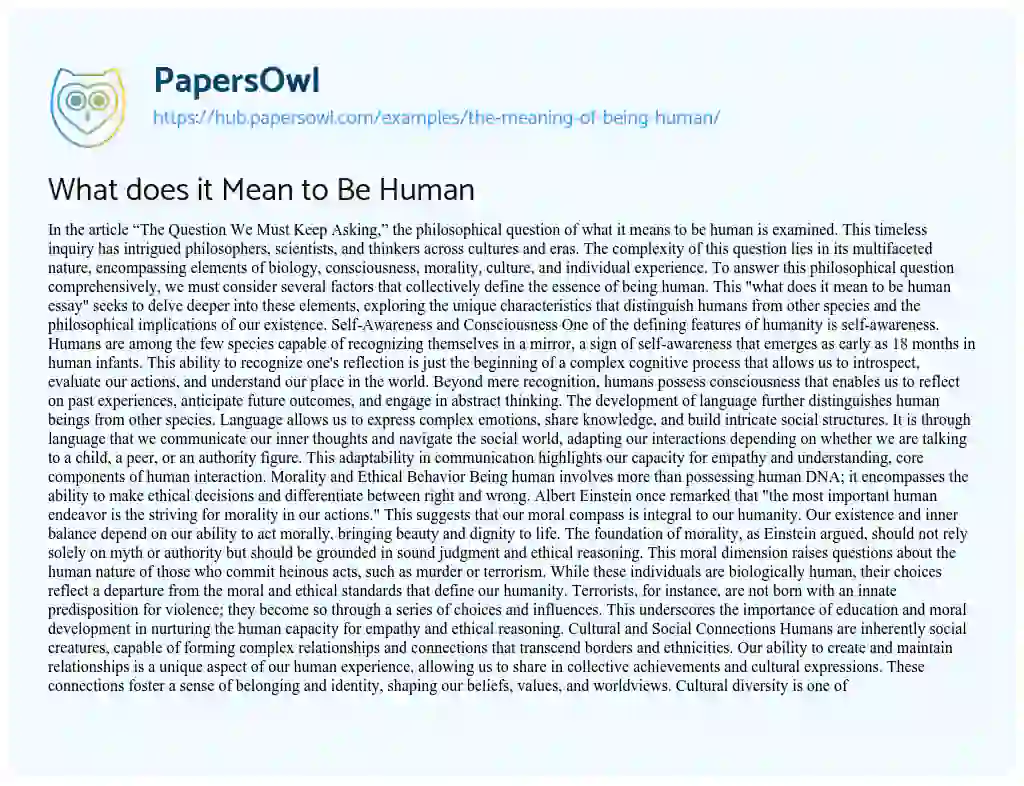 Essay on What does it Mean to Be Human