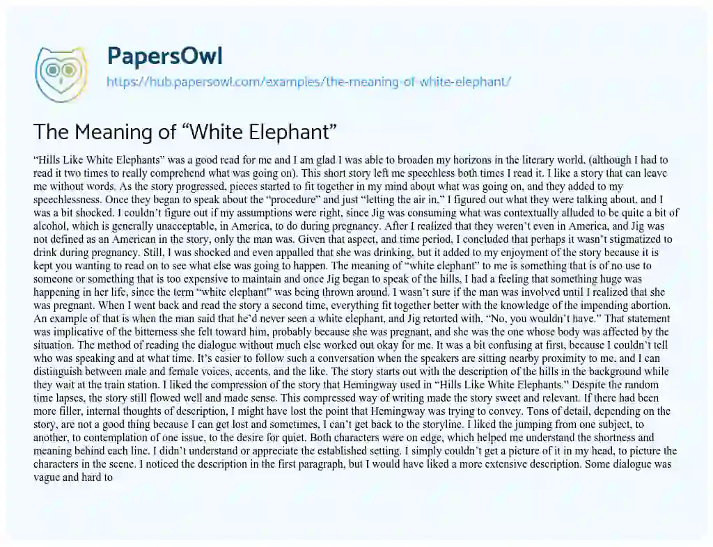 Essay on The Meaning of “White Elephant”