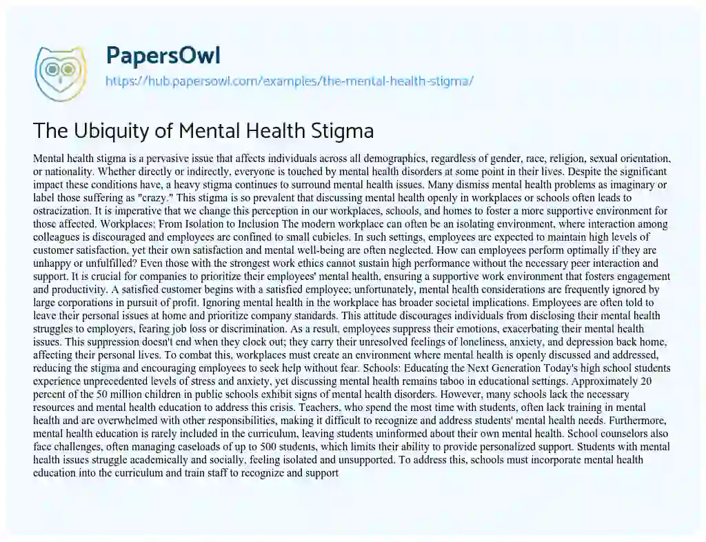 Essay on The Ubiquity of Mental Health Stigma