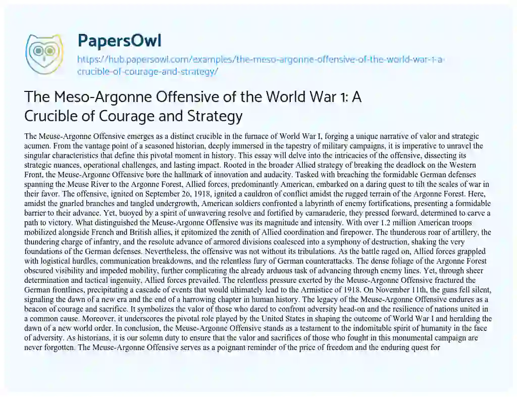Essay on The Meso-Argonne Offensive of the World War 1: A Crucible of Courage and Strategy