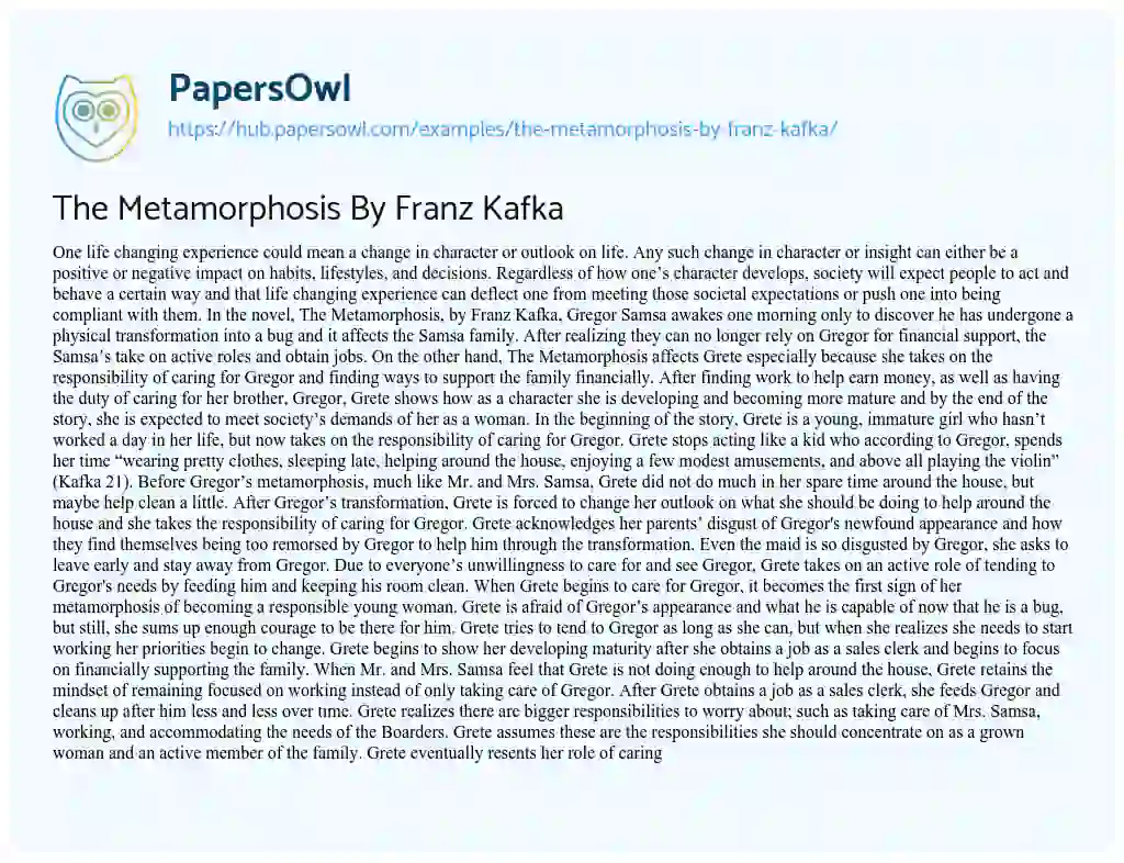 Essay on The Metamorphosis By Franz Kafka