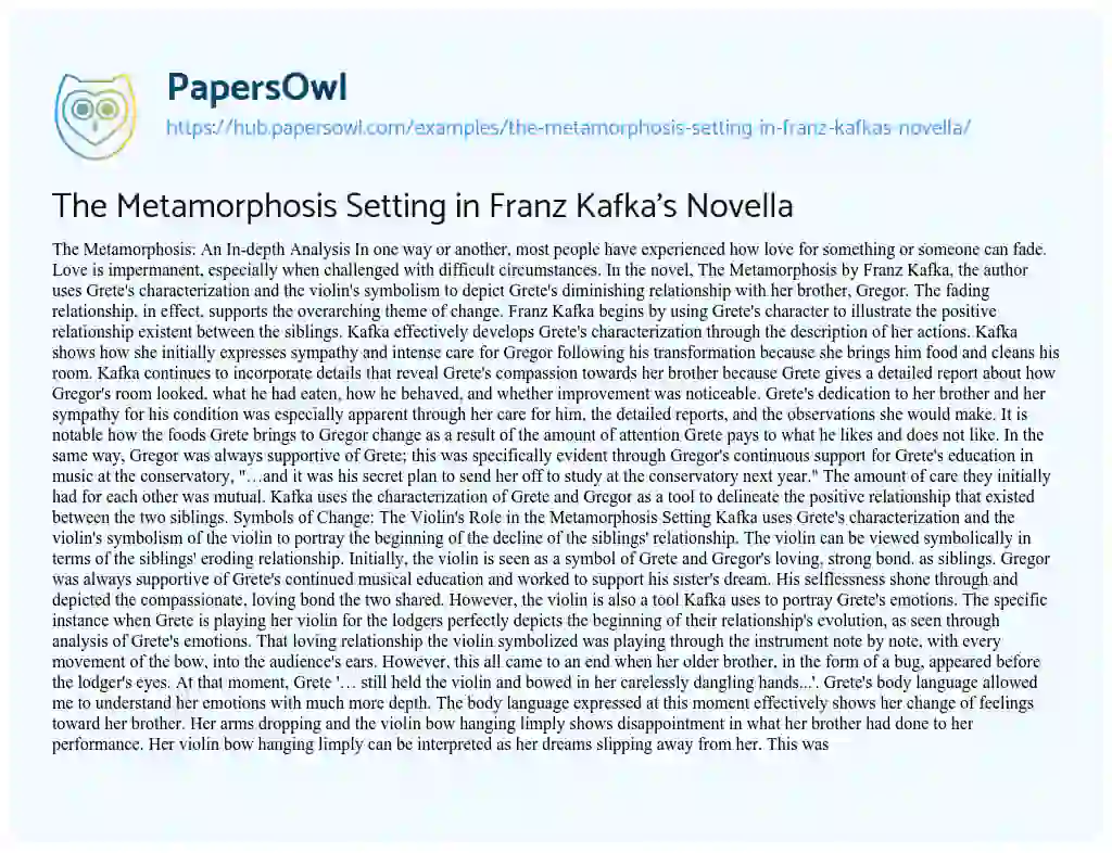 Essay on The Metamorphosis Setting in Franz Kafka’s Novella