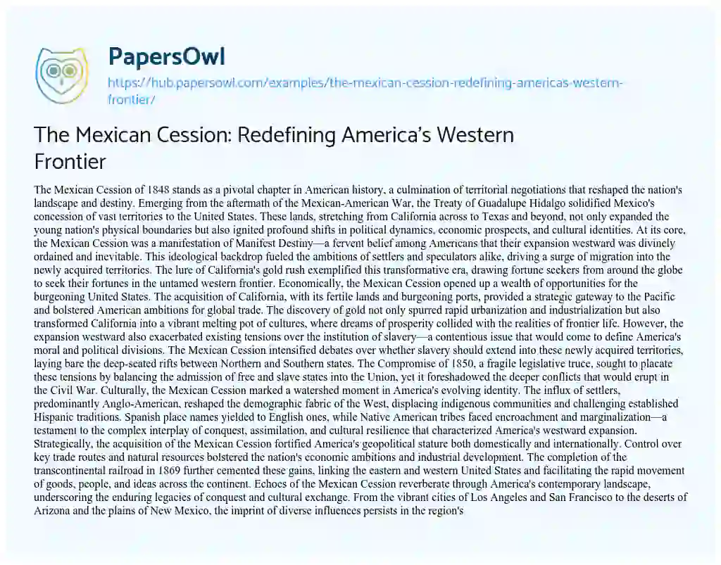 Essay on The Mexican Cession: Redefining America’s Western Frontier