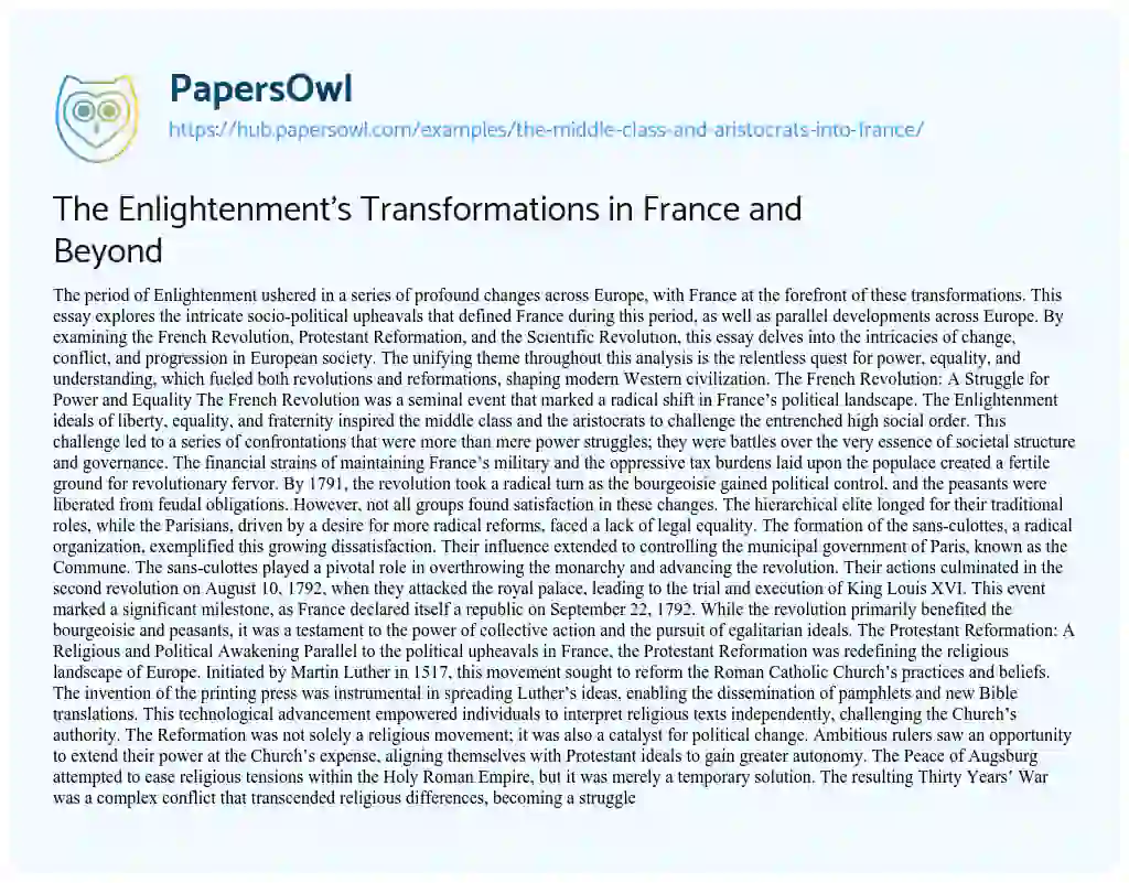 Essay on The Enlightenment’s Transformations in France and Beyond